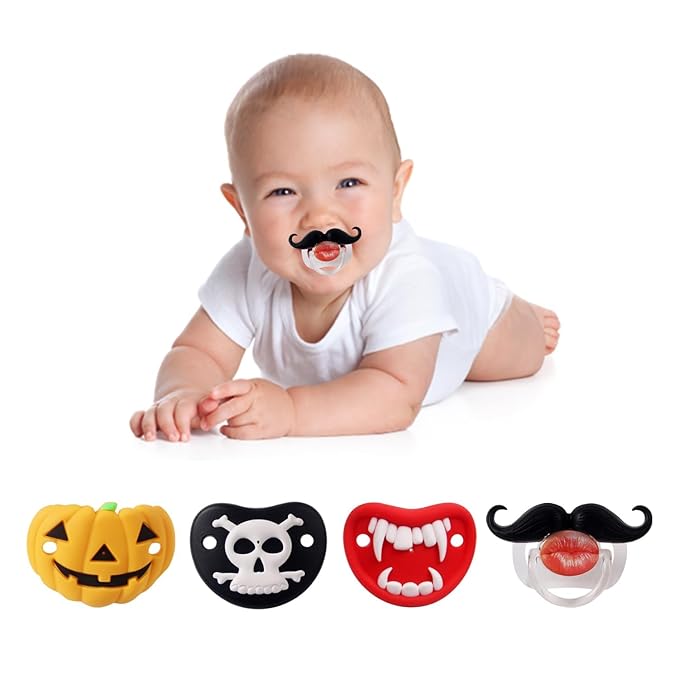 YAPROMO Halloween Pacifiers for Babies 4 PCS Cute Pumpkin Pacifiers Tusk Pacifier, BPA Free
