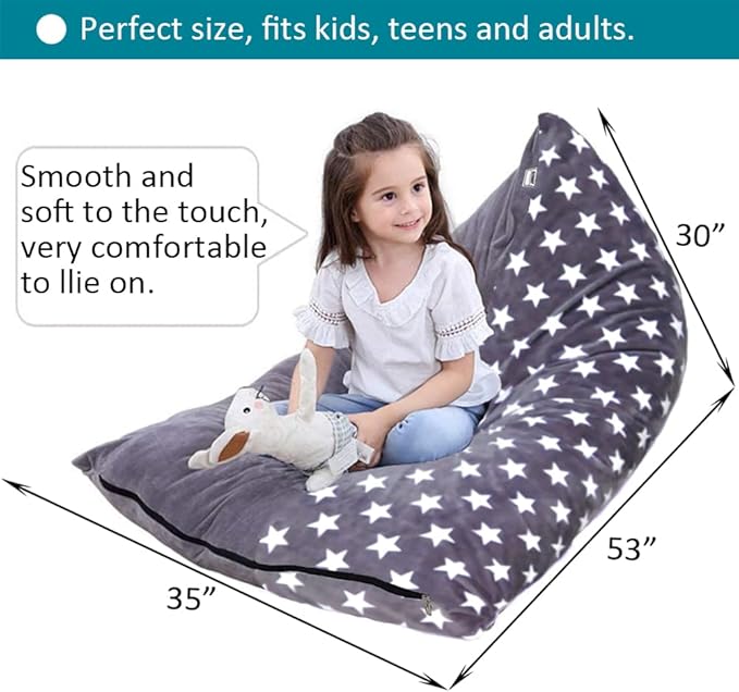 Stuffed Animal Storage Bean Bag Chair Cover, Plush Toys Organizer for Kids Teans Super Soft and Comfortable with Handle and Zipper Extra Large 1-side Stars