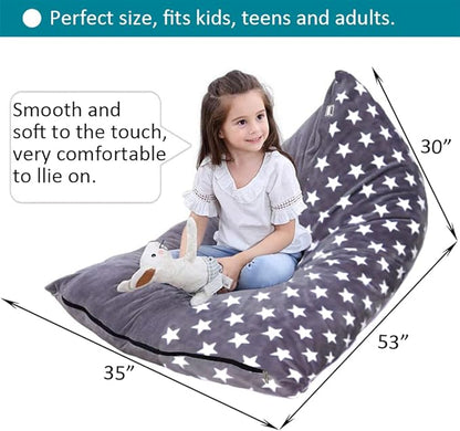 Stuffed Animal Storage Bean Bag Chair Cover, Plush Toys Organizer for Kids Teans Super Soft and Comfortable with Handle and Zipper Extra Large 1-side Stars