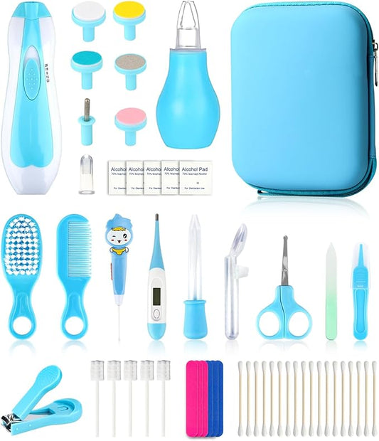 Baby Grooming and Healthcare Kit, Portable Baby Safety Care Set with Hair Brush Comb Nail Clipper Nasal Aspirator for Nursery Newborn Infant Girl Boy (27 in 1
