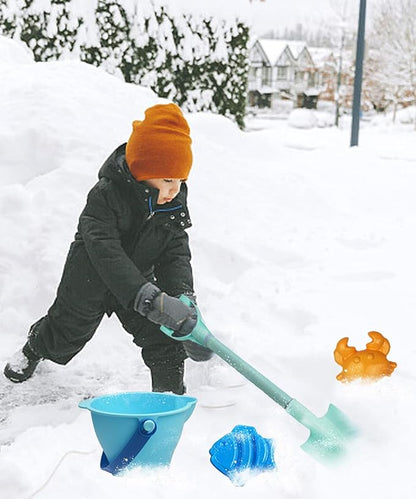 IOKUKI Long Shovels Sand Toys Set with Mesh Bag Including Dump Truck, Beach Buckets (15 PCS) 3+