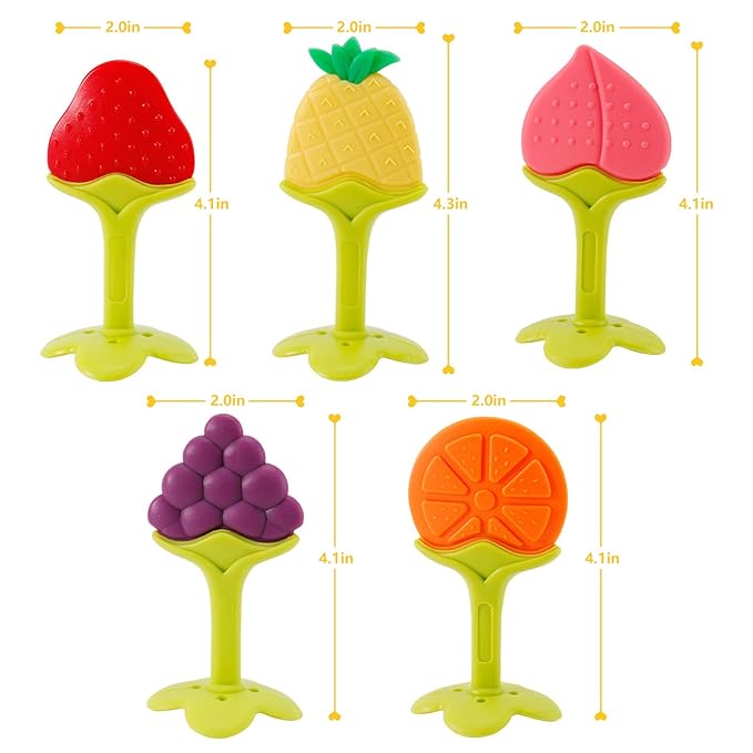 NASHRIO Baby Teething Toys Pack of 5 - Silicone BPA Free Natural Organic Freezer Safe Teethers for Newborn Infant, Soft & Textured