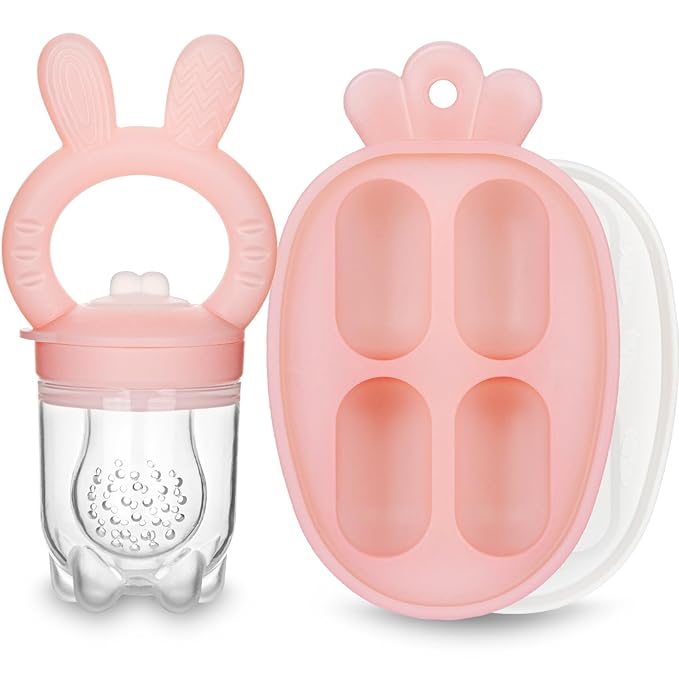 Baby Fruit Feeder with Breastmilk Popsicle Molds & 3 Sizes Pouches, BPA Free Silicone Frozen Feeder for Teething Relief 4 Months+