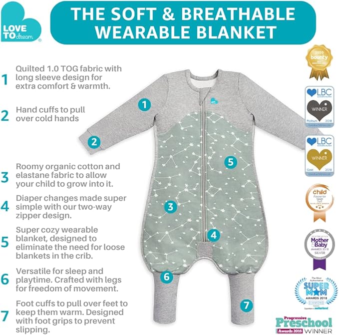 Love to Dream Organic Long Sleeve Baby Sleep Suit, Super Soft Temp Regulating Sleeping Sack