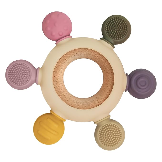 Baby Teething Toys with Wooden Ring, Teethers for Babies 3-6 Months