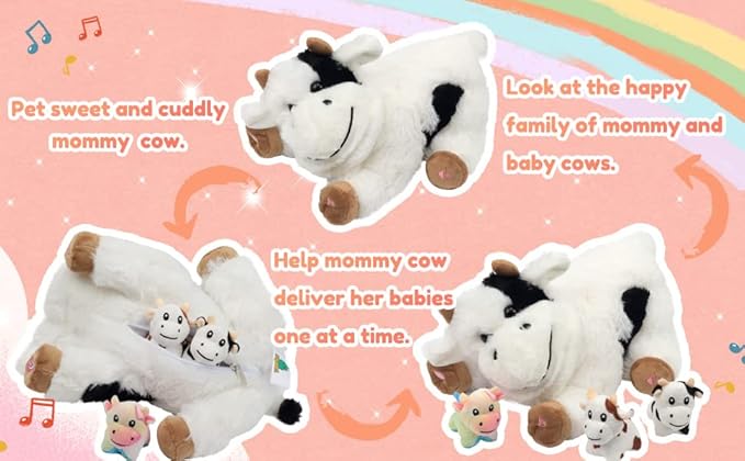 Hopearl LED Musical Stuffed Cow Lighting Up Singing Plush Toy 3 Baby 15''