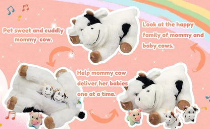Hopearl LED Musical Stuffed Cow Lighting Up Singing Plush Toy 3 Baby 15''