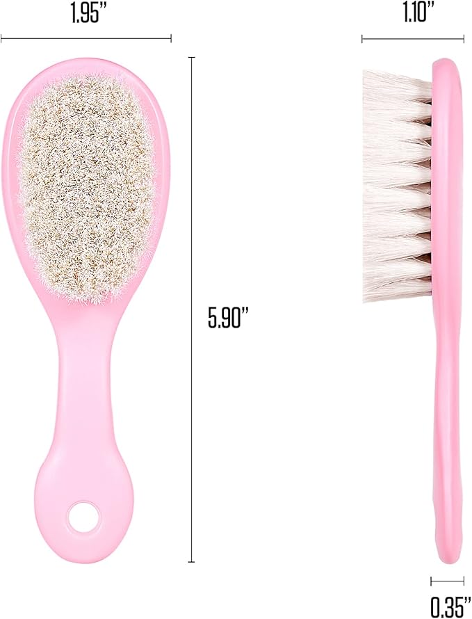 3 Piece Baby Hair Brush and Comb Set for Newborns and Toddlers (Pink)