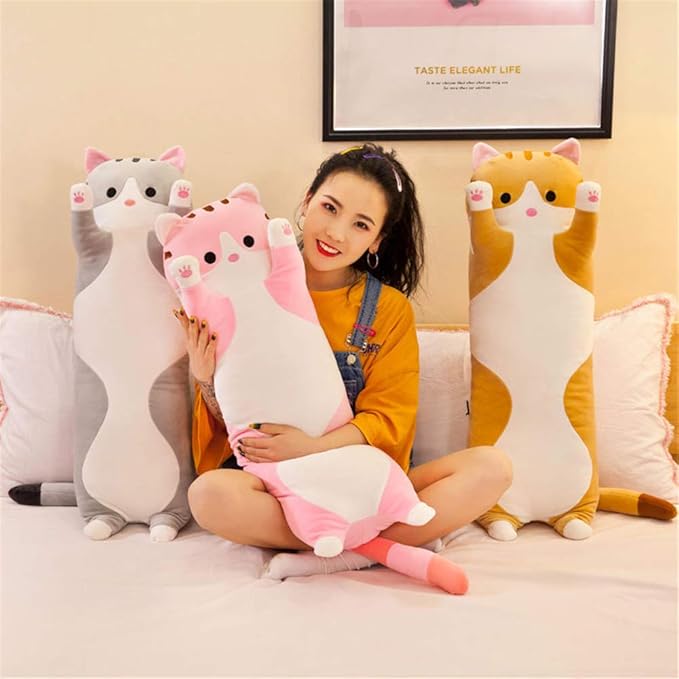 shangman Lovely Plush Cat Doll Cute Cartoon Soft Stuffed Kitten, Long Throw Sleeping Pillow (Pink,90cm/35.4in)