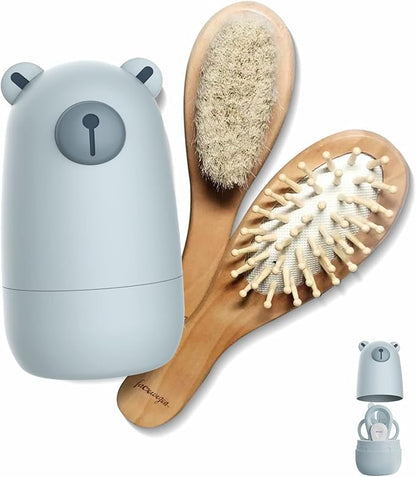 6-in-1 Baby Grooming Set, Natural Wooden Hairbrush and Comb, Nail Clippers,Nail Scissors, Nail File and Tweezers for Kids and Newborns in Nice Gift Box