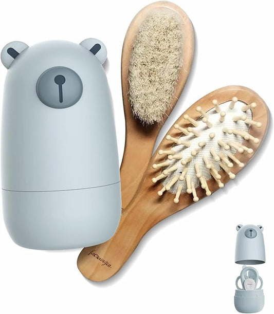 6-in-1 Baby Grooming Set, Natural Wooden Hairbrush and Comb, Nail Clippers,Nail Scissors, Nail File and Tweezers for Kids and Newborns in Nice Gift Box