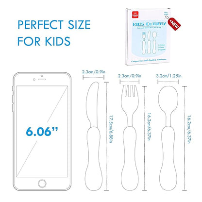 Lehoo Castle Toddler Fork and Spoon, 6pcs Toddler Utensils Kids Silverware, Safe Stainless Steel Toddler Fork Spoon Set, Children Flatware Set, Incudes 3 Spoons and 3 Forks (Blue Yellow)