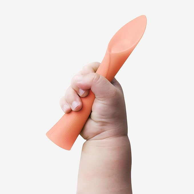 Olababy 100% Silicone Soft-Tip Training Spoon for Baby Led Weaning 2pack (Lemon/Coral)