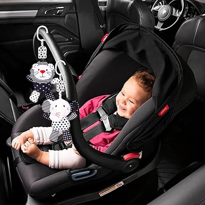 2Pcs Hanging Rattle Toys for Babies, Hanging Baby Toy, Car Seats Stroller Toys with Wind Chime for Newborn 0-36 Months, Clip Hanging Plush Squeeze Toys, Best Birthday Gift for Newborn