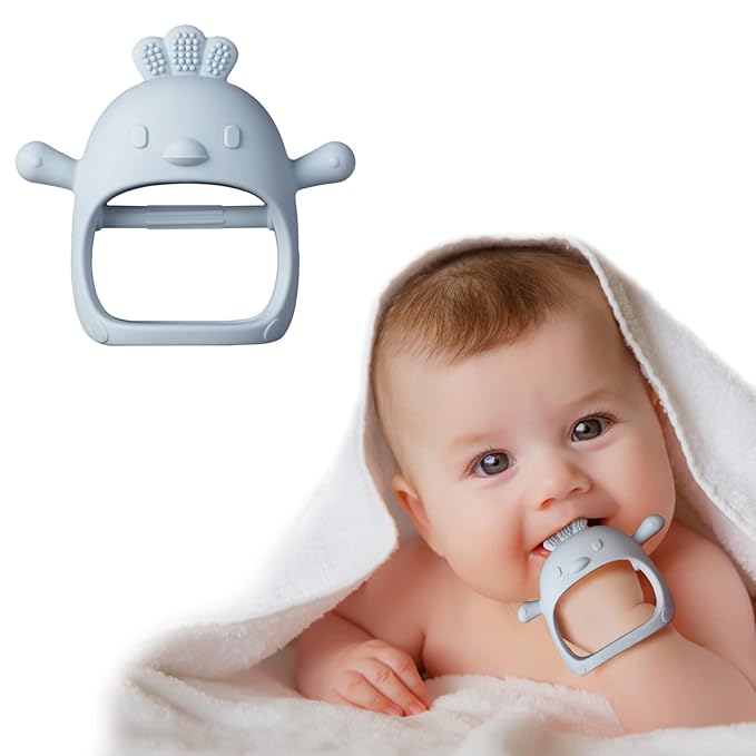 Silicone Baby Teether Toy ，Dust-Proof Infants Chew Toys & Soothing Pacifier 2-in-1，Anti-Dropping Silicone Baby Wrist Teether Soothing Pacifier(1 Packs)