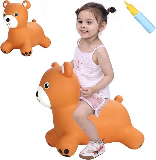 INPANY Bear Bouncy Hopper Toys for 2 Year Old Boy, Toddlers Inflatable Animal Hopping Horse 3 4
