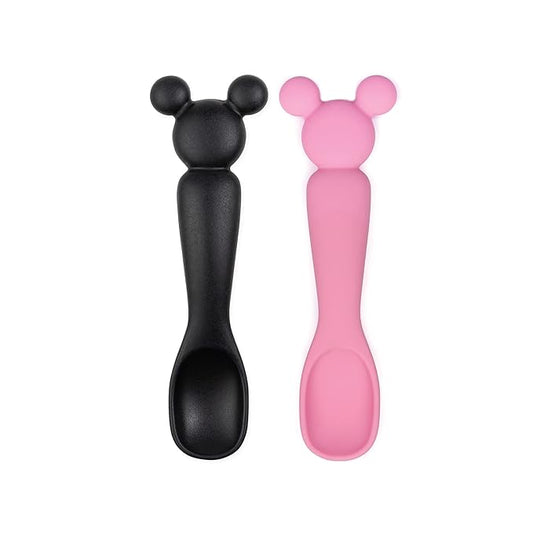 Bumkins Disney Baby Utensil Set, Silicone Trainer Spoons for Dipping, Soft Tip, Self-Feeding, Chew, Baby Led Weaning, First Year Training Supplies, Essentials in Eating, 4 Mos, 2-pk Minnie Mouse