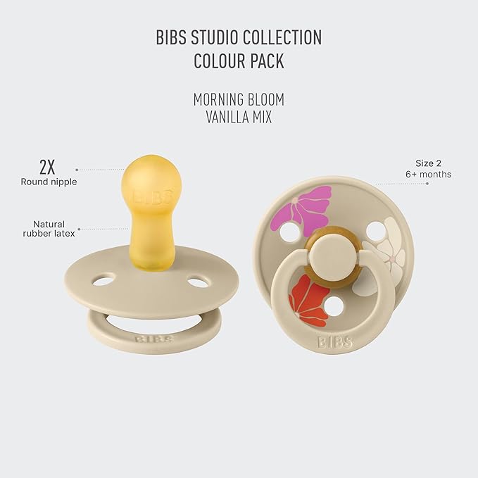 BIBS Pacifiers - Colour Studio 2 Pack | Round Nipple Baby Pacifier 6+ Months