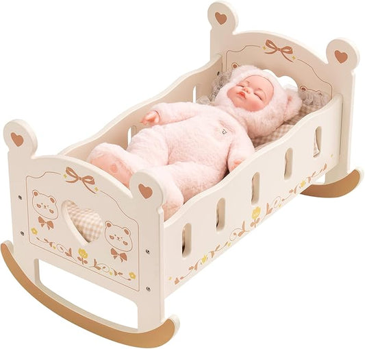 ROBOTIME Doll Crib - Wooden Baby Doll Cradle | Doll Bed 18 Inch