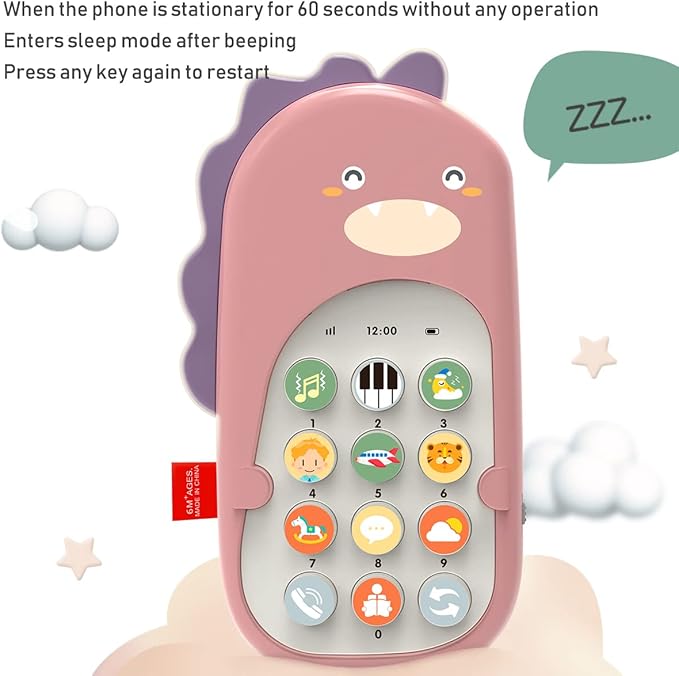 Baby Cell Phone Toy with Early Education & Music, Learning Educational dinosaur fake phone fun for kids