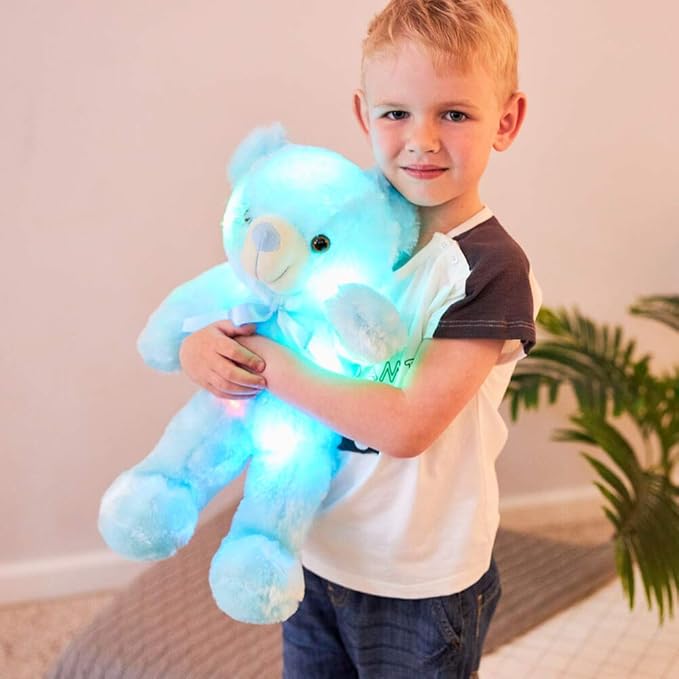 LED Teddy Bears Stuffed Animals, Cute Glow Bear Plush Toys Creative Colorful Luminous Light Up Doll Gifts for Bedroom Valentine,Blue,18 inch