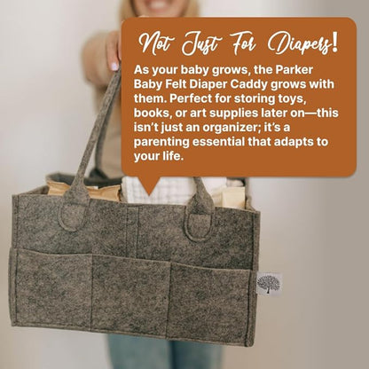 Parker Baby Diaper Caddy - Nursery Storage Bin and Car Organizer for Diapers and Baby Wipes - Charcoal, Regular