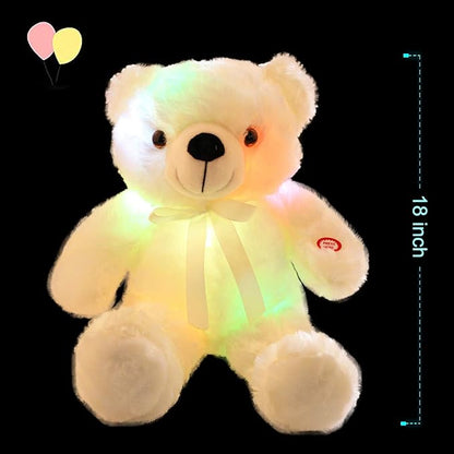 LED Teddy Bears Stuffed Animals, Cute White Glow Bear Plush Toys Creative Colorful Luminous Light Up Doll Gifts for Bedroom Valentine,18 inch