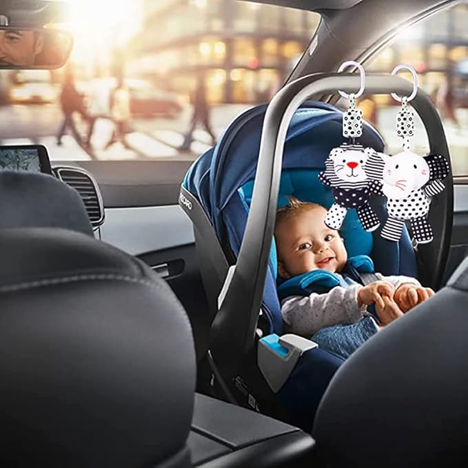 2Pcs Hanging Rattle Toys for Babies, Hanging Baby Toy, Car Seats Stroller Toys with Wind Chime for Newborn 0-36 Months, Clip Hanging Plush Squeeze Toys, Best Birthday Gift for Newborn
