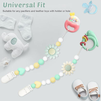 Silicone Pacifier Clip, 3 Pack Pacifier Holder for Boys and Girls