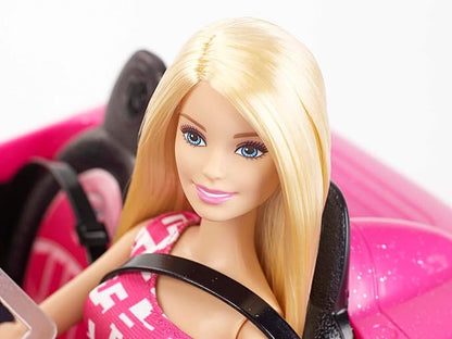 Barbie Playset with Sparkly Pink 2-Seater Toy Convertible Car Featuring Glam Details & Fashion Doll in Sundress & Sunglasses (Amazon Exclusive)
