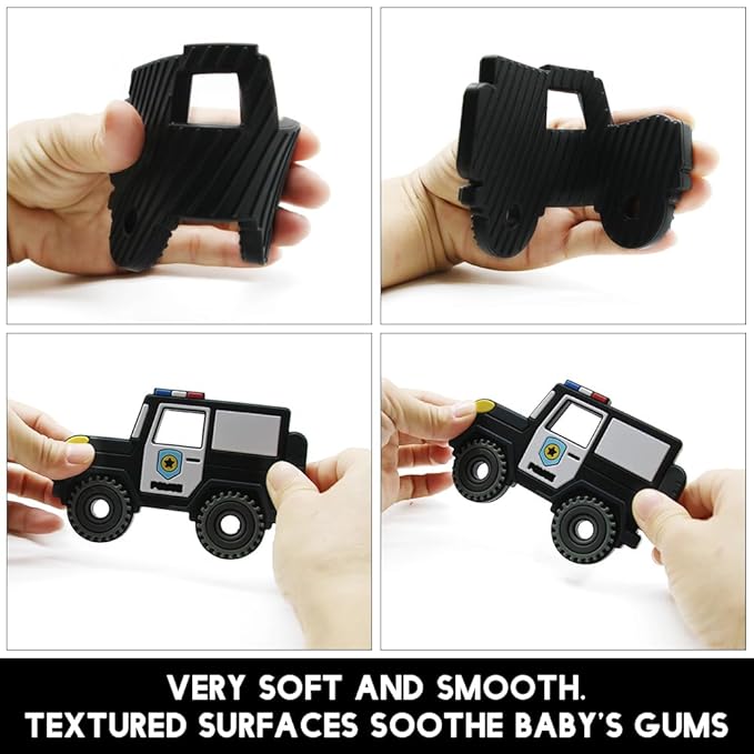 Baby Construction Vehicles Teething Toys,Food Grade Silicone Teether with One-piece Pacifier Clip Holder 3 Months+