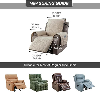 100% Waterproof Recliner Chair Cover, Recliner Chair Covers for Reclining Chair, Non-Slip Fabric Recliner Couch Cover for Living Room, for Pets Kids Protector, Washable (Beige, 28"Recliner Chair)