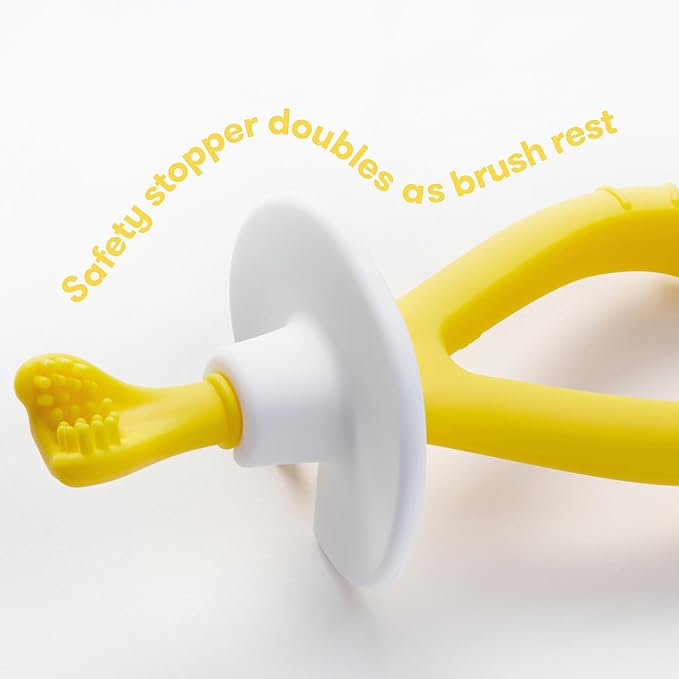 Frida Baby Training Toothbrush for Babies with Soft Silicone Bristles, Valentines Day Gifts for Kids, Yellow