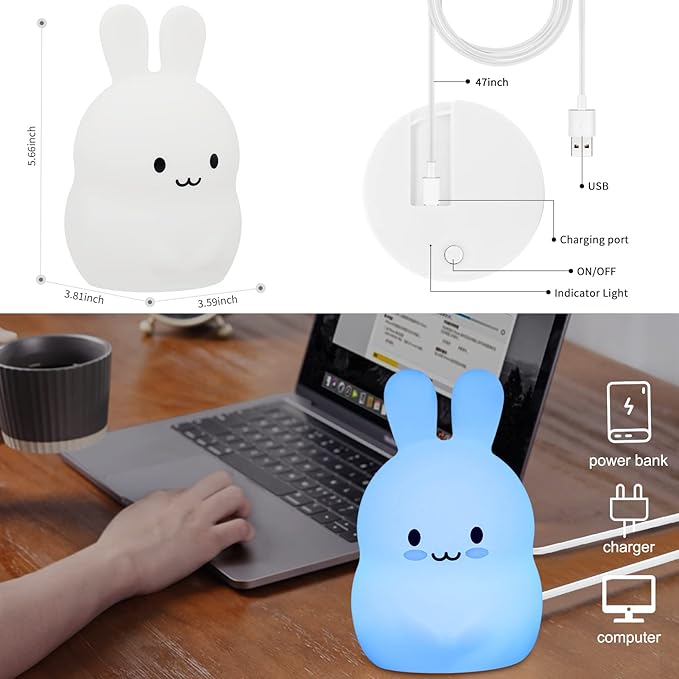 ShaArkMango LED Night Light for Kids Toddler Bed Room Decor Aesthetic, Soft BPA Free Silicone, Cute Animal Night Lamp Color Changing NightLight Dimming & Timer &Rechargeable Baby Shower Gifts