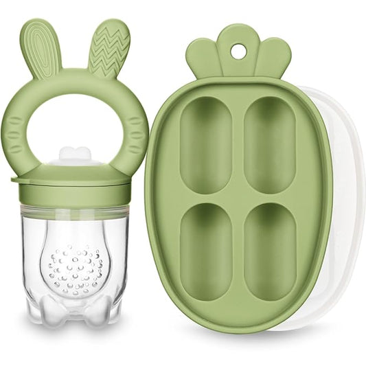 Baby Fruit Feeder with Breastmilk Popsicle Molds & 3 Sizes Pouches, BPA Free Silicone Frozen Feeder for Teething Relief 4 Months+