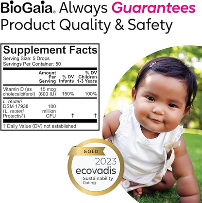 BioGaia Immune Active Baby Probiotic Drops + Vitamin D | for Digestive & Immune Health 0-36 Months 50 Day