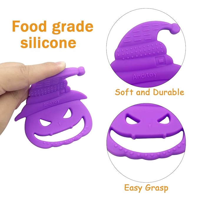 Anditoy 4 Pack Halloween Teething Toys Halloween Teether for 3-12