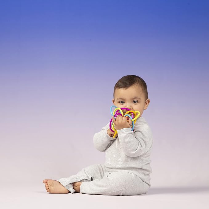 Manhattan Toy Winkel Rattle & Sensory Teether Toy, Blue/Green/Orange 5 Inch 4 Inch 3.5 Inch
