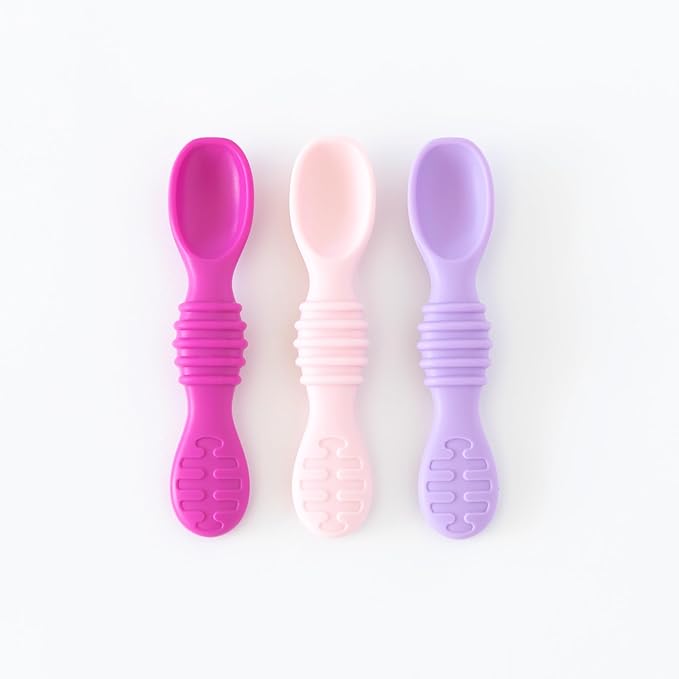 Bumkins Baby Bowl, Silicone Feeding Set with Suction for Baby and Toddler, Includes 4 Spoons and Lid, First Feeding Set, Training Essentials for Baby Led Weaning for Babies 4 Months Up, Pink