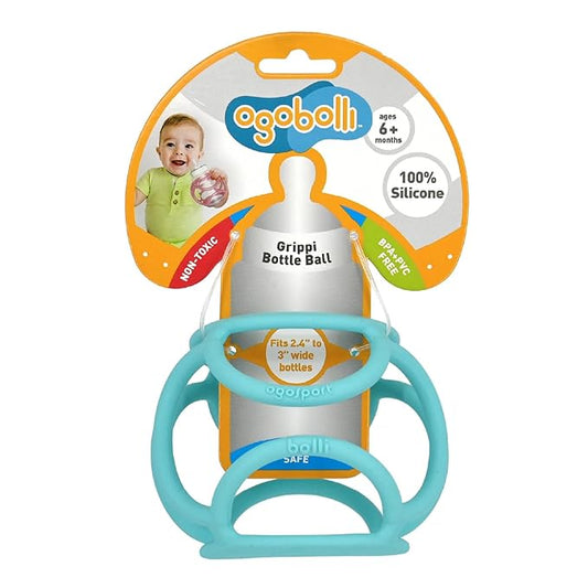 OgoBolli Grippi Teether Ring Tactile Sensory Ball and Baby Bottle Holder for Babies & Toddlers - Stretchy, Squishy 6+ Months