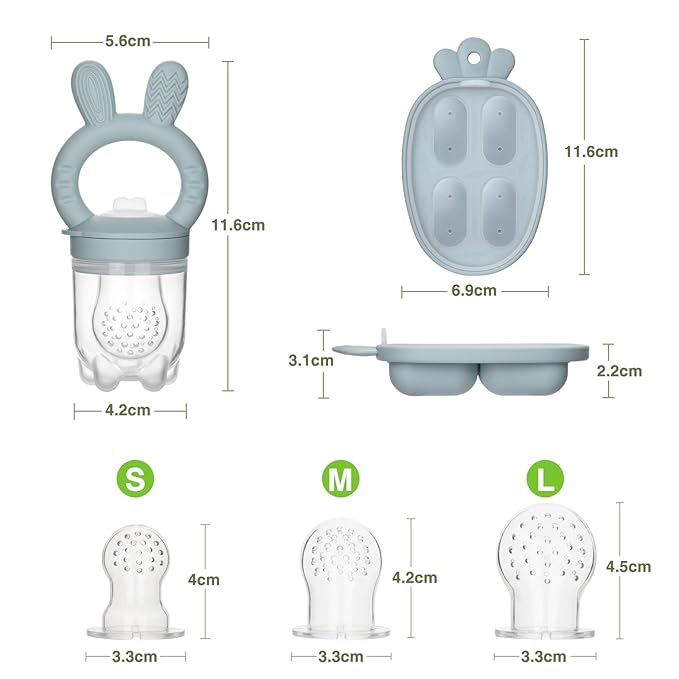 Baby Fruit Feeder with Breastmilk Popsicle Molds & 3 Sizes Pouches, BPA Free Silicone Frozen Feeder for Teething Relief 4 Months+