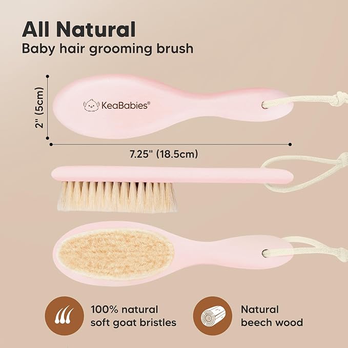 KeaBabies Hair Brush - Soft Goat Bristles Baby Brush, Cradle Cap Brush