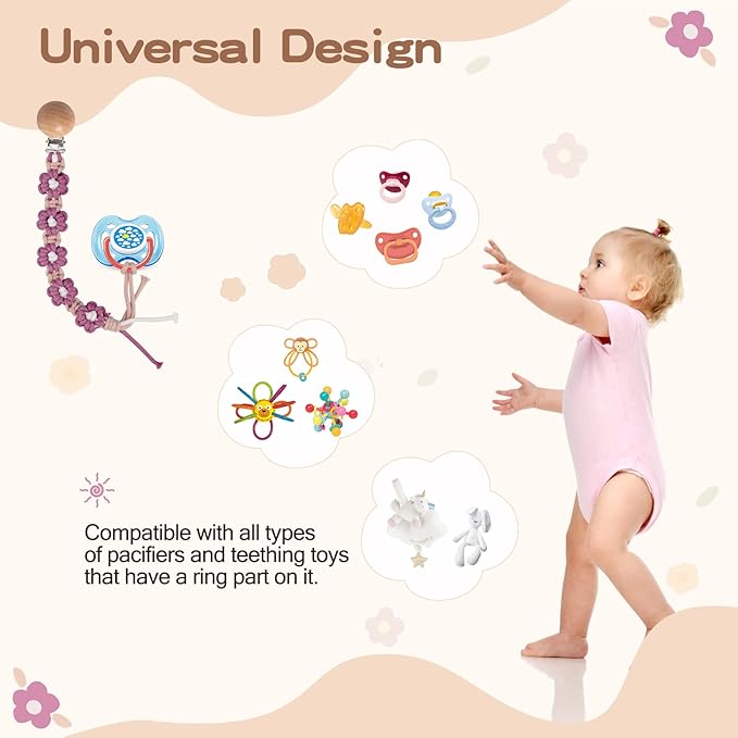 Clip for Boys Girls Floral Daisy Macrame Paci Clip Pacifier