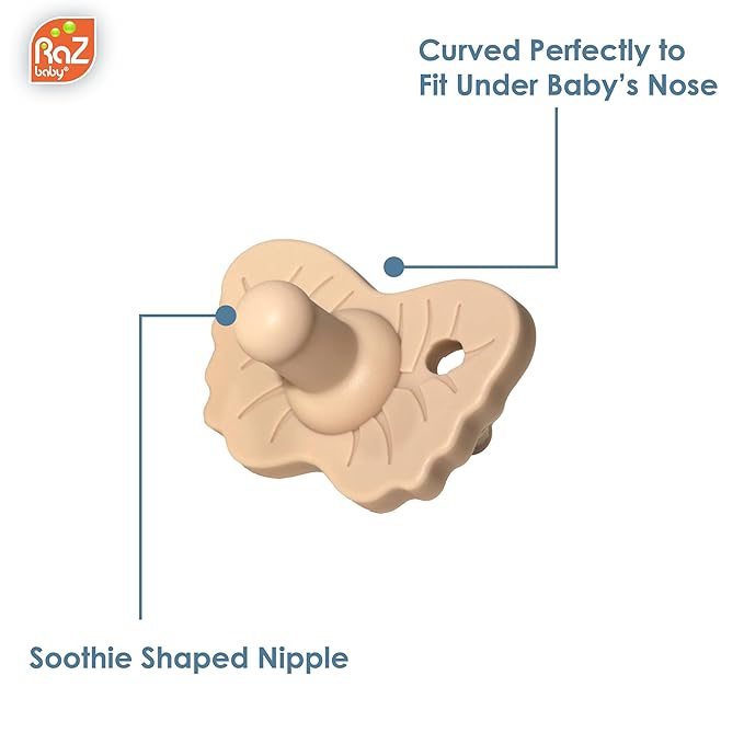 RaZbaby RaZzies Pacifier 6-Pack for Newborns &Infants 0m+ - Natural Nipple Shaped BPA Free Medical Grade Silicone 1 Piece