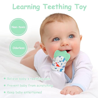 2Pack Silicone Teething Mitt, Soothing Infant Teething Mitten Pain Relief 0-12 Months