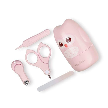 Baby Nail Kit, Baby Manicure Kit and Pedicure with Cute Owl Shape Case. Baby Nail Clipper, Scissor, Nail File & Tweezer for Newborn, Infant & Toddler, Mothers Day(Pink)