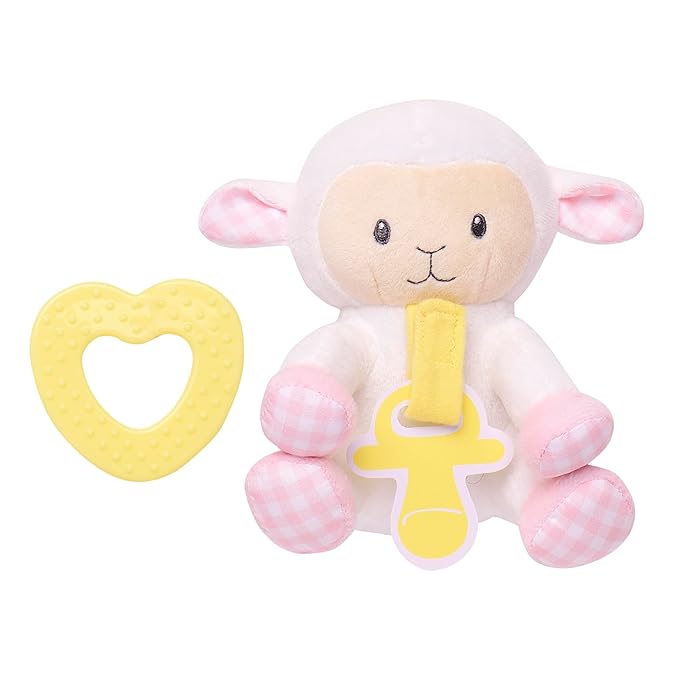 Magic Years 5 inch Plush Paci-Pal with Rattle and Detachable Teether for Baby, White Lamb 5 inch