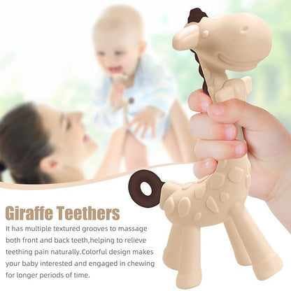 SHARE&CARE BPA Free Silicone Giraffe Baby Teether Toy with Storage Case, for 3 Months Above Infant Sore Gums Pain Relief and Baby Shower