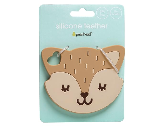 Pearhead Fox Silicone Baby Teether, Teething Toy for Babies 0+ Months