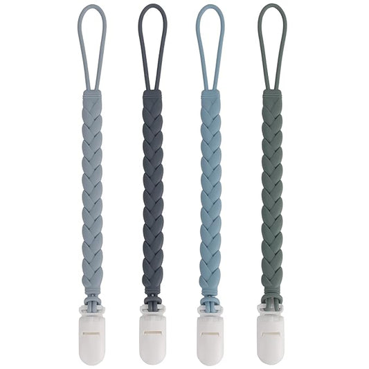 Stylish Silicone Pacifier Clips 4-Pack for Baby Boys and Girls, Woven Rope Flexible Design
